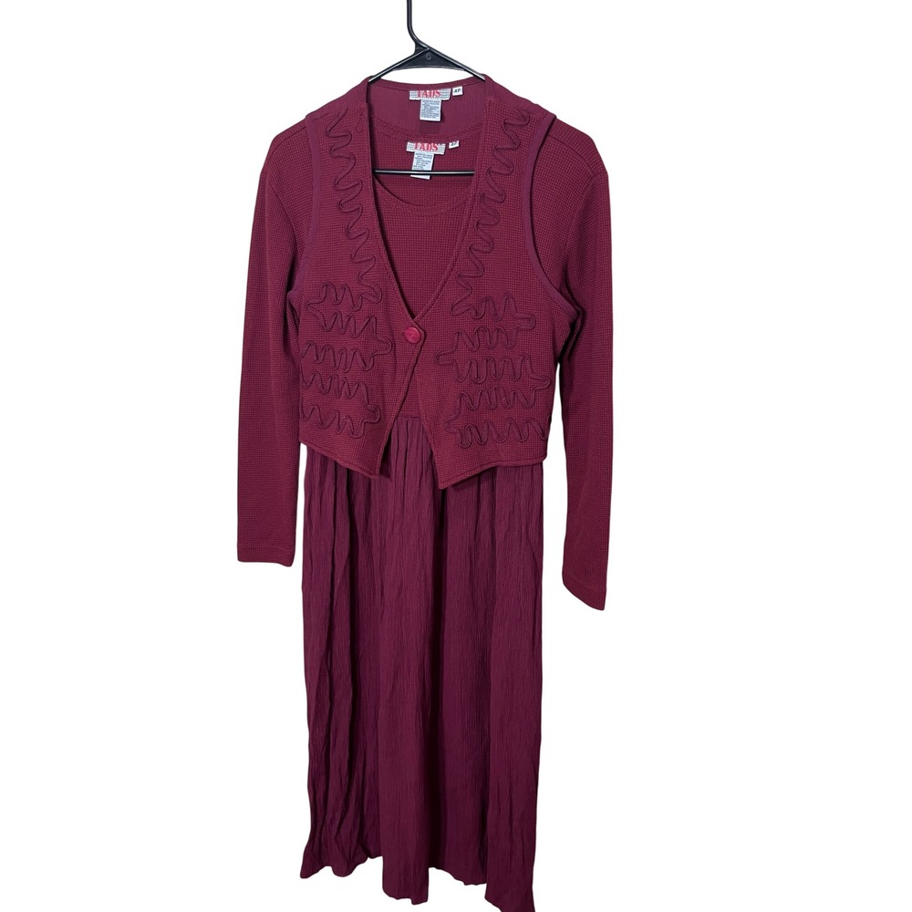 Vintage‎ Fads Burgundy Waffle Knit Sweater Dress with Matching Vest 4P
